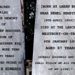 Grave inscription with attempted transcript: SACRED ALSO TO THE MEMORY OF ELLEN DREW BRAYSHER WIDOW OF JOHN BRAYSHER ESQ AND FOR MORE THAN THIRTY YEARS THE BELOVED FRIEND OF AMELIA B EDWARDS BORN AT GREEN END NEAR HEMEL HEMPSTEAD 9TH APRIL 1804 DIED AT THE LARCHES WESTBURY-ON-TRYM 9TH JANUARY 1892 SURELY GOODNESS AND MERCY SHALL FOLLOW ME ALL THE DAYS OF MY LIFE